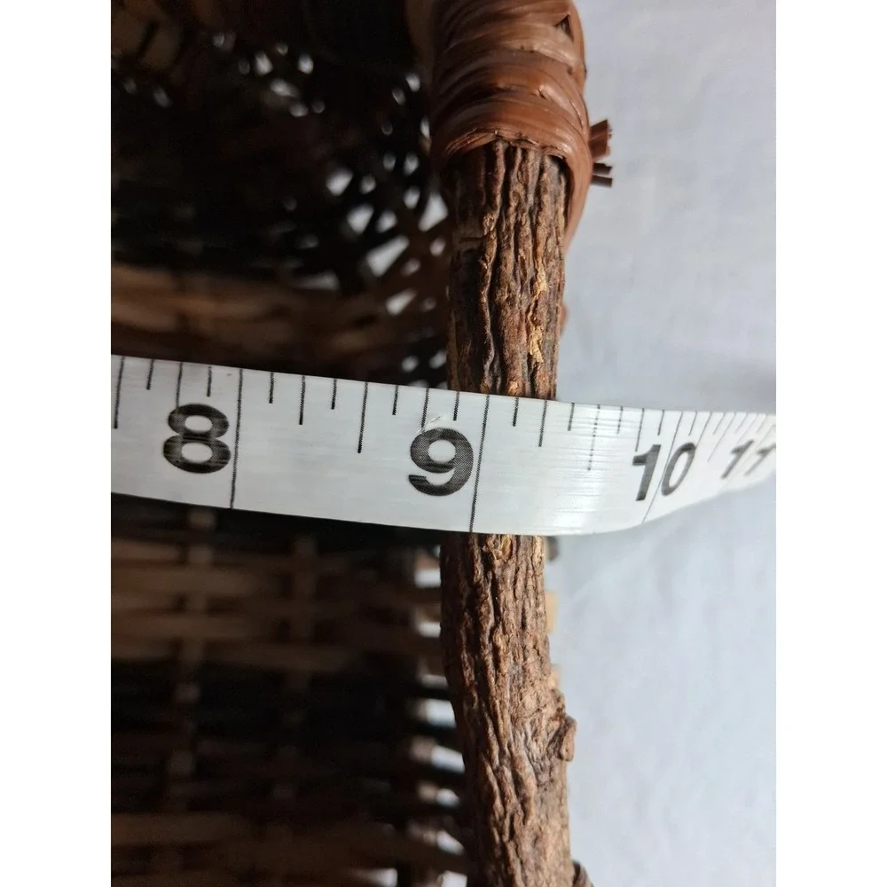 Rustic Hand Woven Gathering Basket‎ Natural Branch Handles Multi Tonal Brown Tan